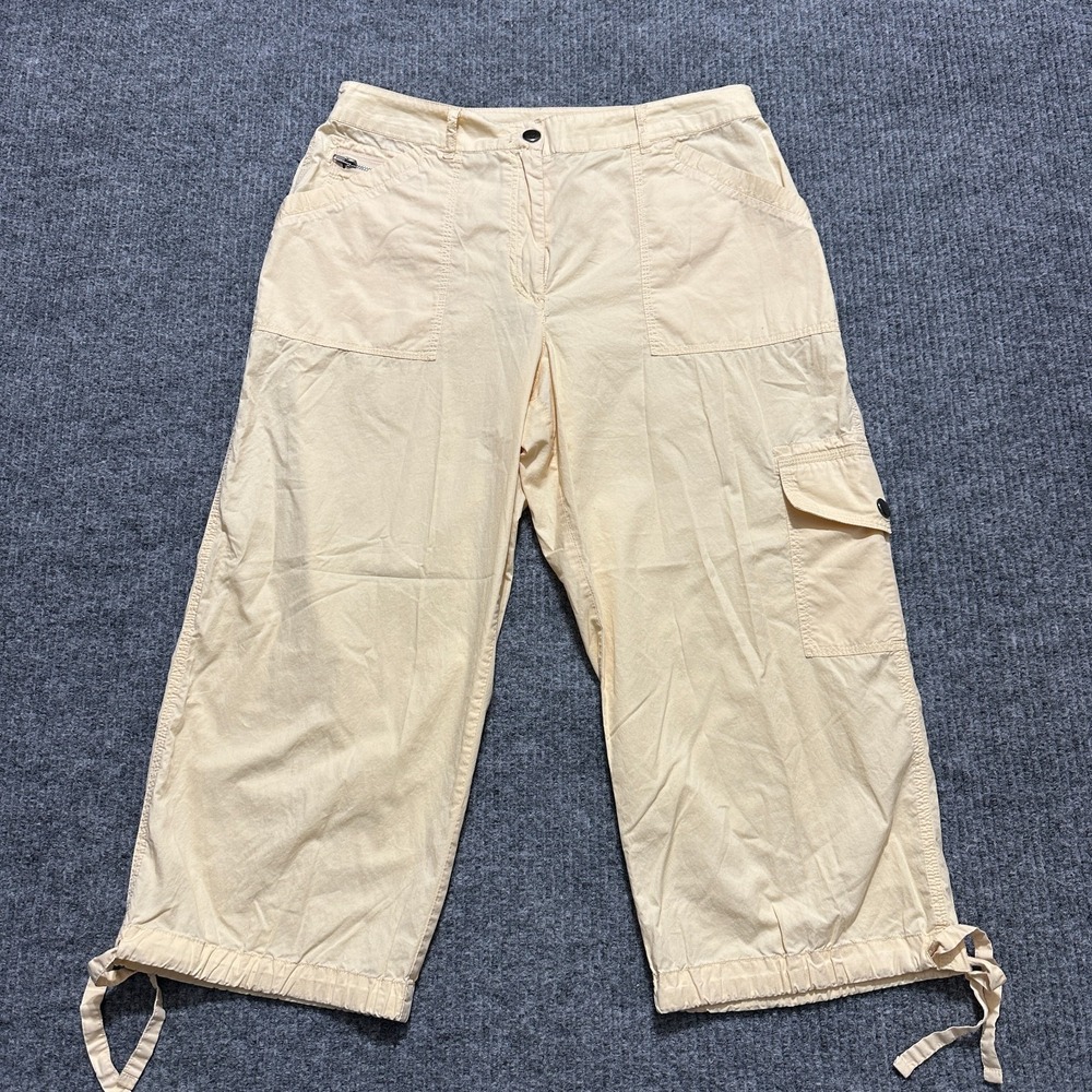 Chico's‎ Womens Cargo Capri Pants 1 Beige Drawstring Hem Casual Travel High Rise
